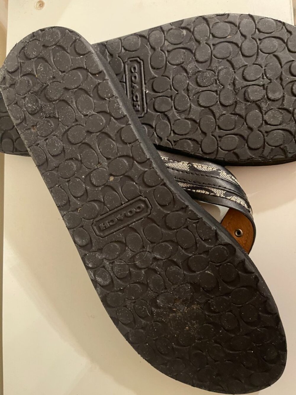 Coach Jasmine Leather Flip Flop Sandal Black Grey Size 10 - Picture 12 of 13